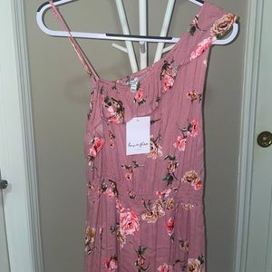 Pink flower one shoulder frills, spaghetti strap, very comfortable, never worn!